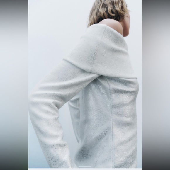 Zara exposed shoulder metallic sweater silver foil - Picture 8 of 13